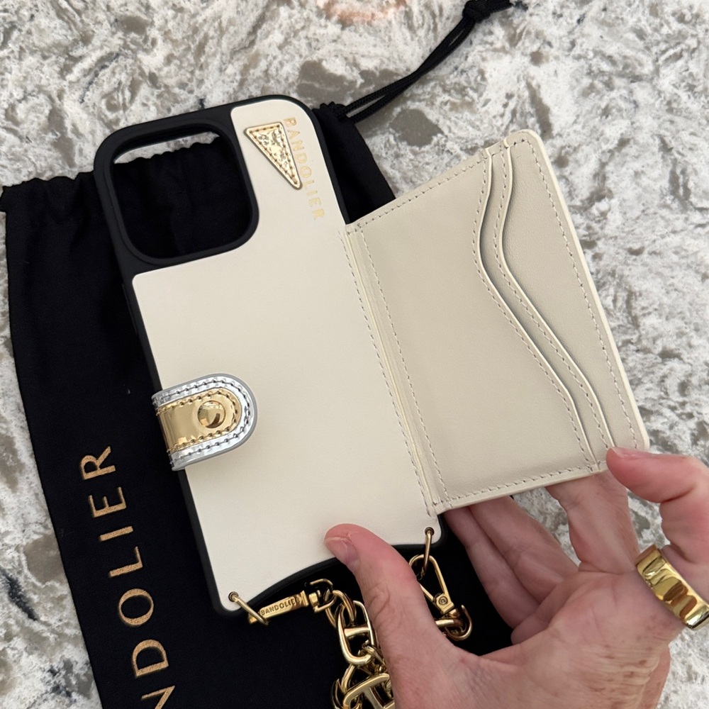 Bandolier Isla MagSafe Charging Wristlet Case for iPhone 16 Pro — Ivory & Gold - Picture 7 of 9